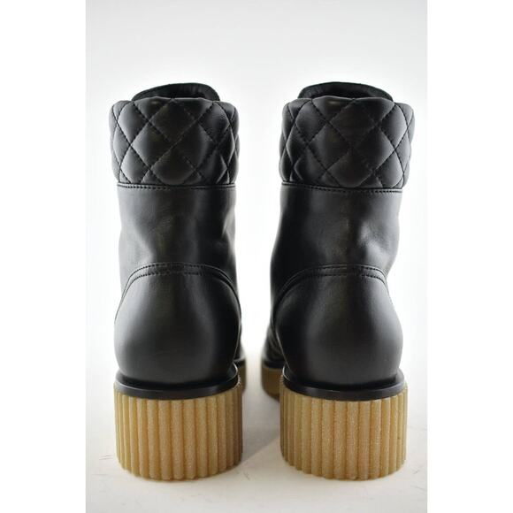 Chanel 20B Black Quilted CC Platform Combat Lace Up Ankle Short Moto Boot 37.5 - Picture 9 of 9